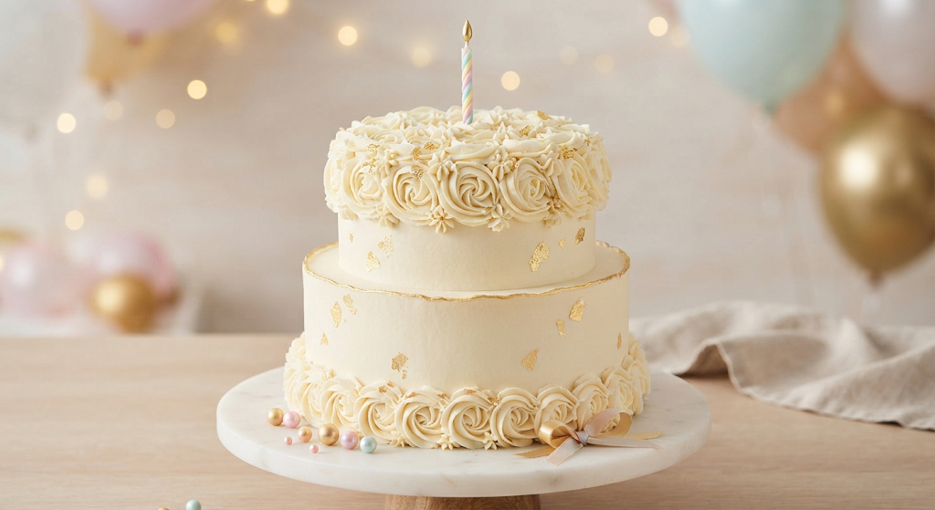 Vanilla Celebration Cake with elegant piping