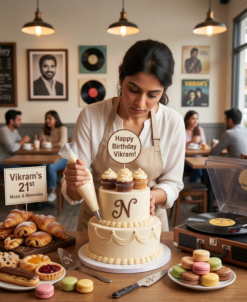 Cake being decorated by a baker